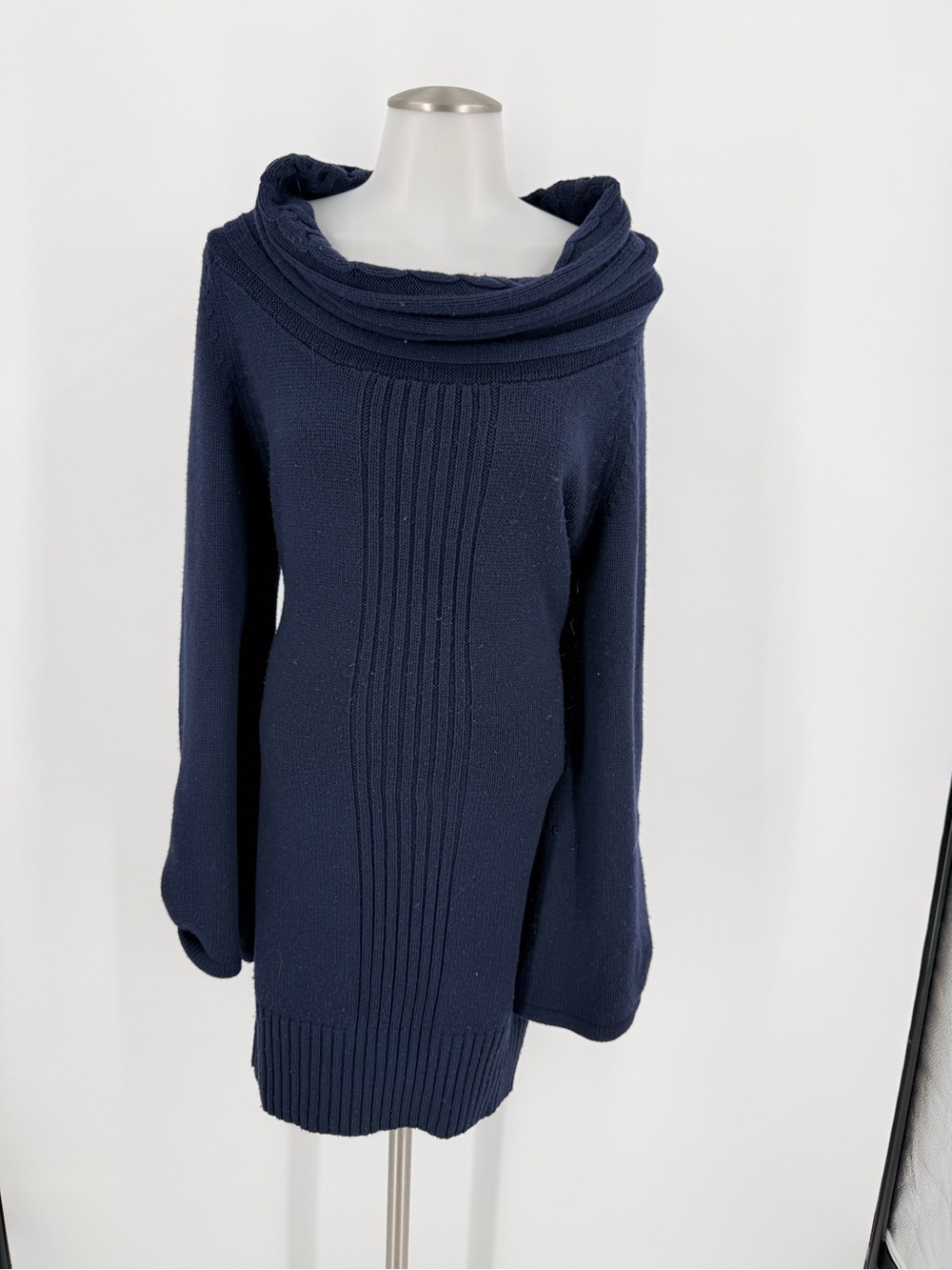 Classic Navy Cowl Neck Sweater Dress